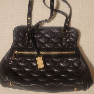 Badgley Mischka Black Quilted Leather Tote with Gold Hardware